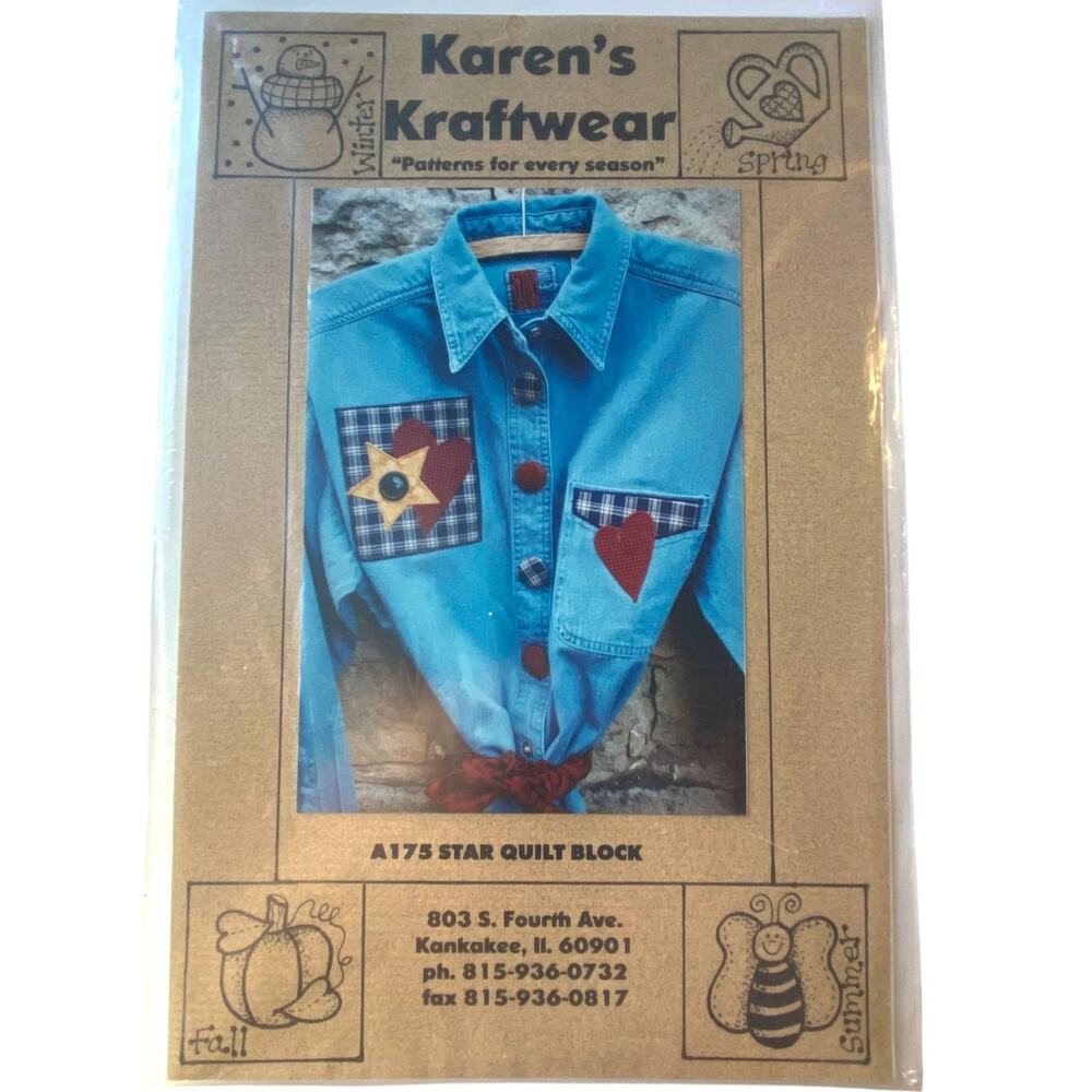 Vtg Karens Kraftwear A175 Pattern Star Quilt Block Uncut Vintage Patch Square